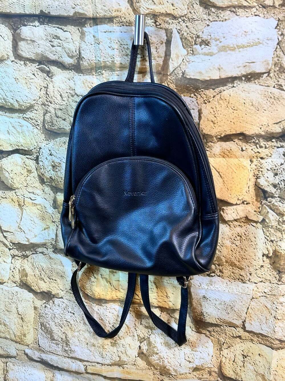 Nevenka Black Faux Leather Small Backpack Purse with Gold Hardware